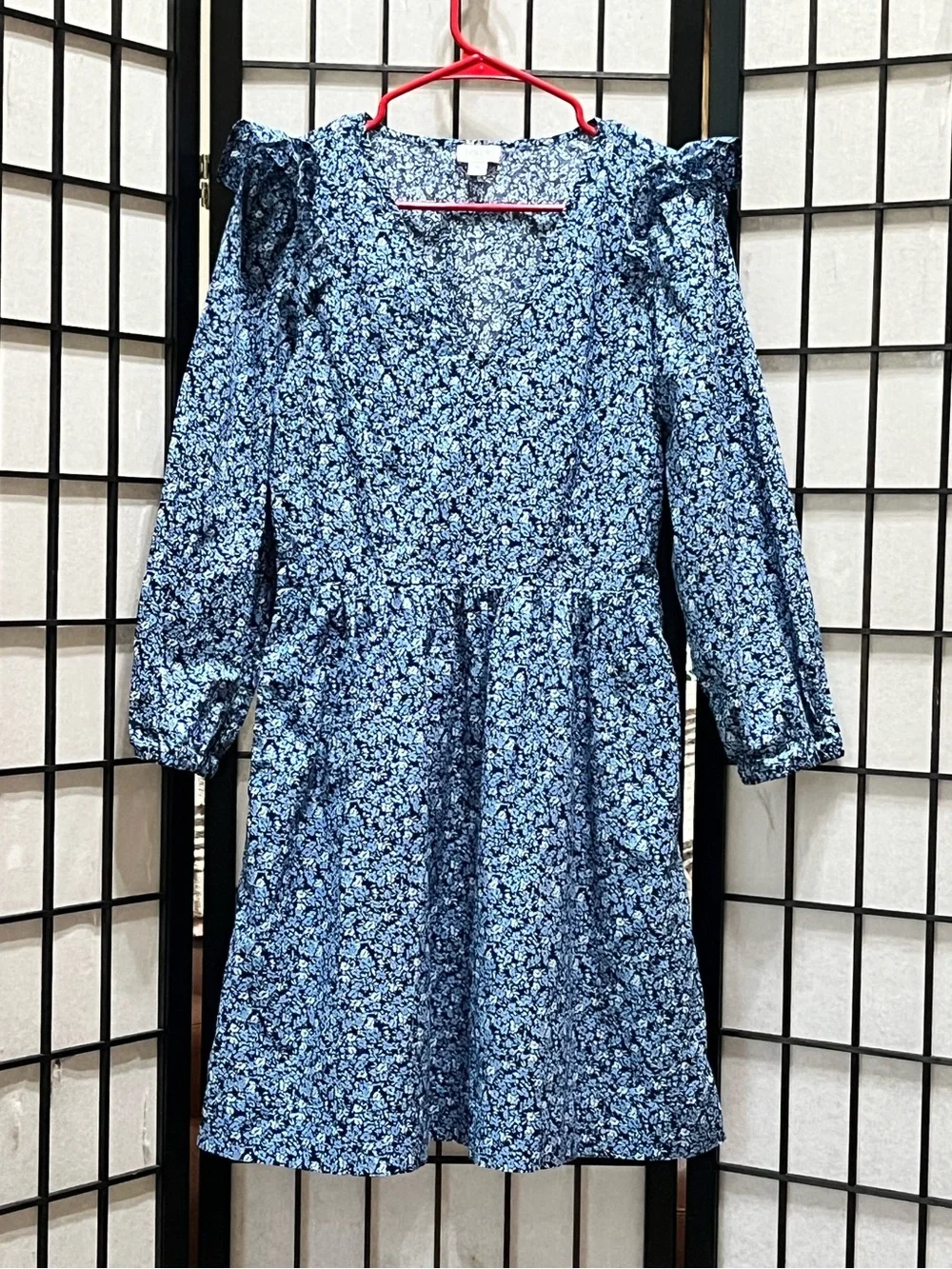 J. CREW Blue Floral Puff-Sleeve MINI Dress WOMEN SIZE S